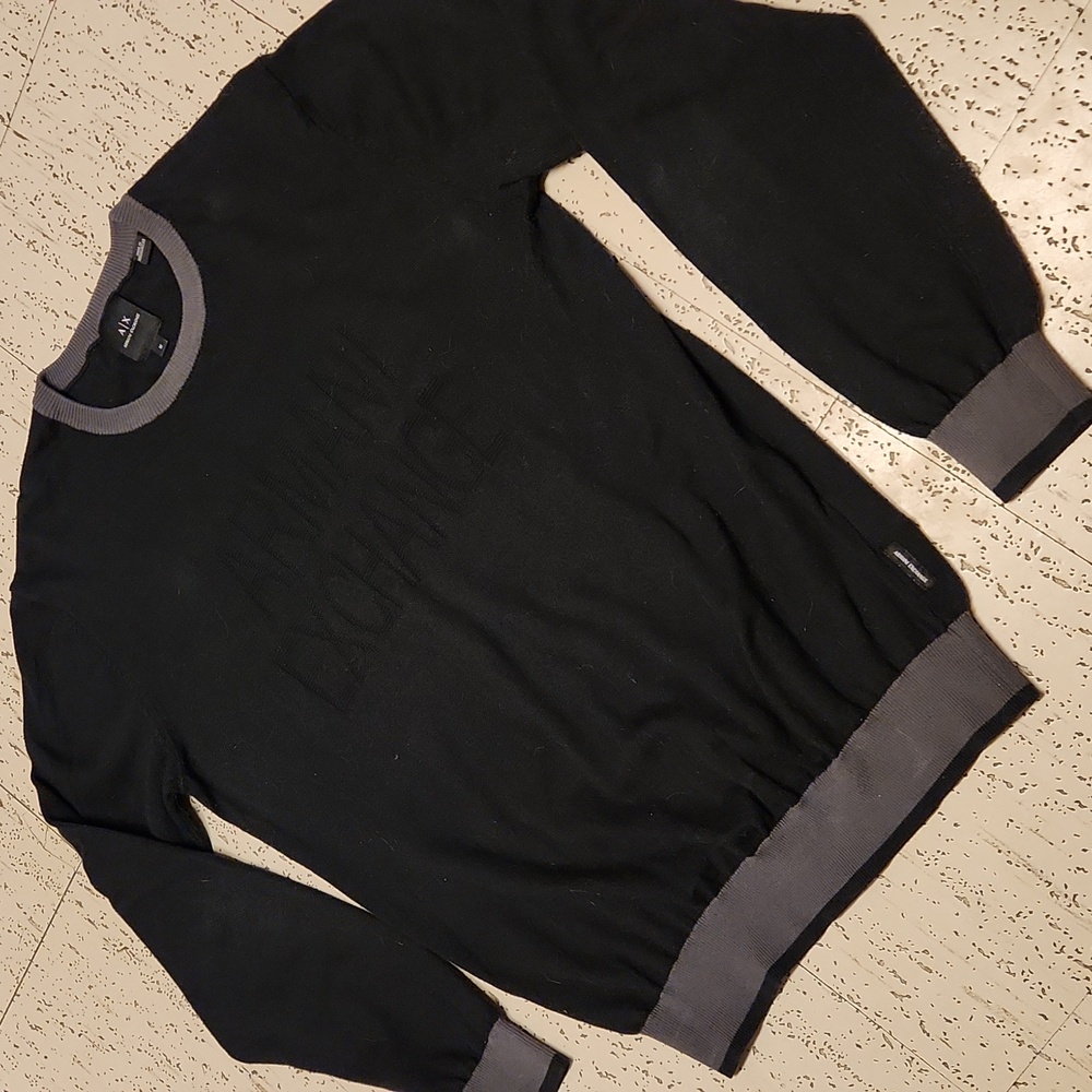 Armani Exchange Spell Out Logo Pullover Crewneck Knit Sweater Grey And Black - Picture 7 of 10